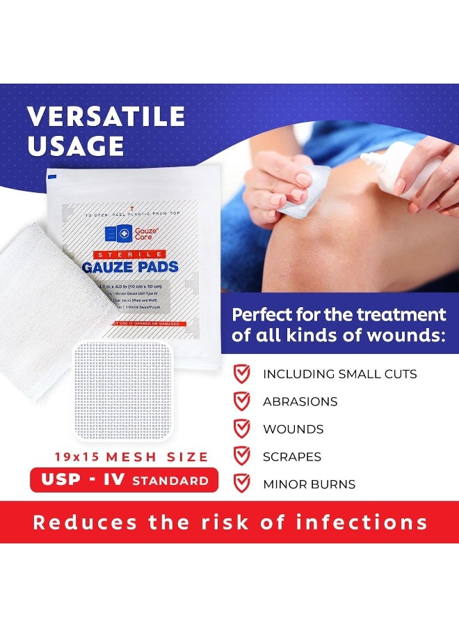 Gauze Care 100pc Large Sterile Pads 4x4 Sterile for Wounds Bulk - 12ply Woven Sponges 4x4 Sterile - USP IV Breathable Mesh 4x4 Pads Sterile for Enhanced Absorption - First Aid Medical - Image 4